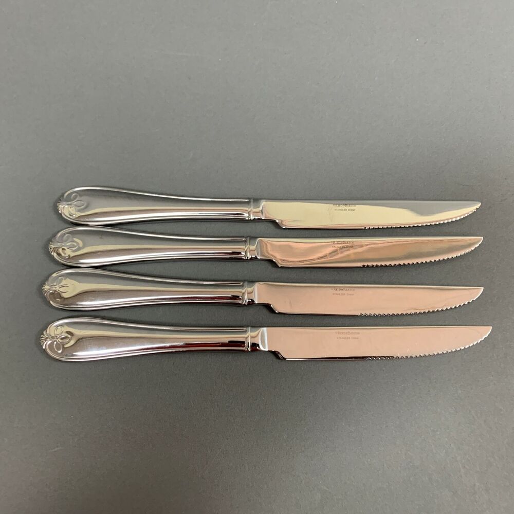 Reed & Barton Ribbon Crest Steak Knives‎ 18/10 Stainless Steel Flatware Lot of 4